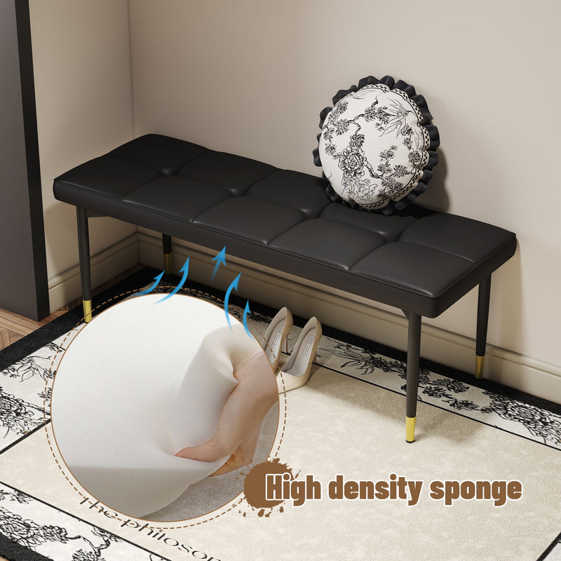 Multifunctional Shoe Bench, Sturdy Metal Legs With Gold Accents - Black