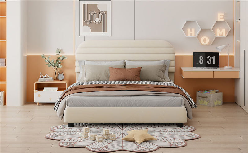 Upholstered Platform Bed Frame And Stylish Curve Shaped Design