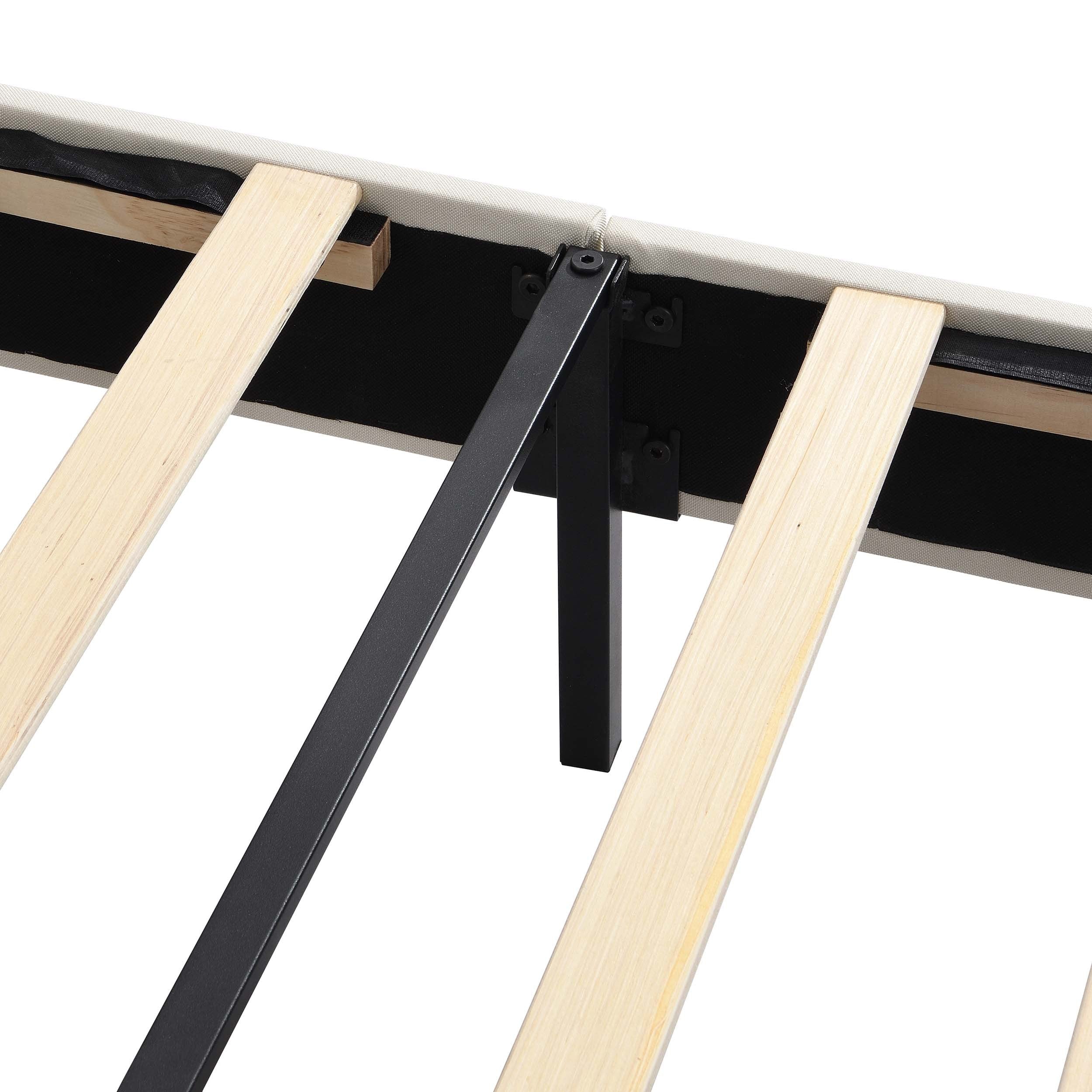 Full Size Platform Bed Frame with Fabric Upholstered Headboard and Wooden Slats, No Box Spring Needed/Easy Assembly, Beige