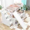 Bunk Bed With Storage Staircase, Slide, Desk, Drawers, And Shelves