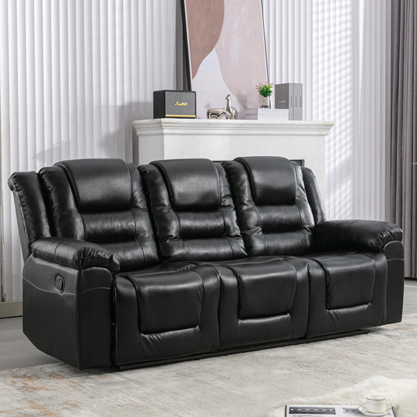 3 Seater Home Theater Recliner Manual Recliner Chair with Two Built-in Cup Holders for Living Room,Bedroom, Black(Old Sku:PP302955AAB)
