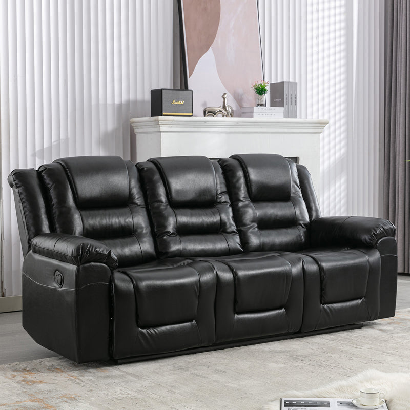3 Seater Home Theater Recliner Manual Recliner Chair with Two Built-in Cup Holders for Living Room,Bedroom, Black(Old Sku:PP302955AAB)