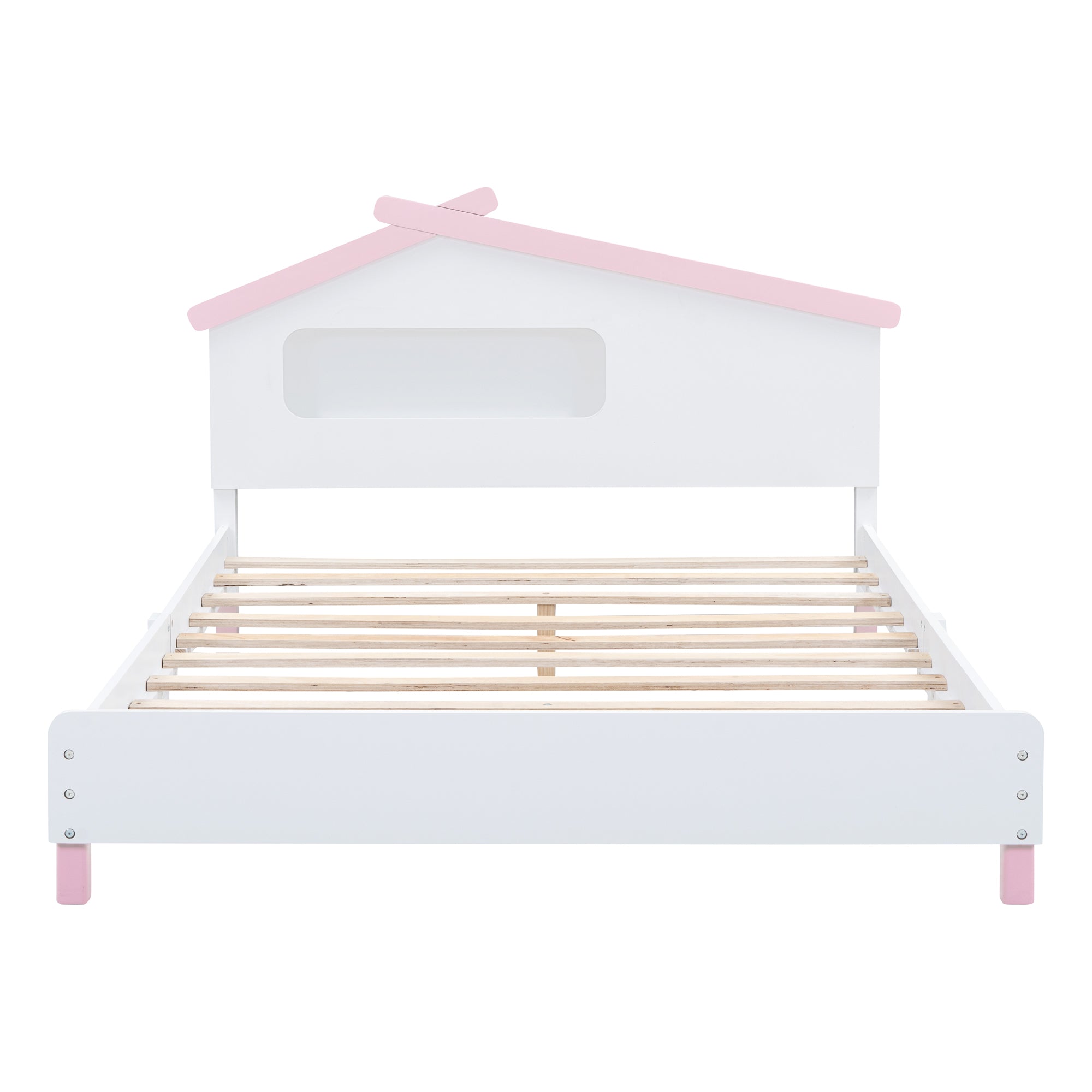 Full Size Wood Platform Bed with House-shaped Headboard and Motion Activated Night Lights (White+Pink) - Atlantic Fine Furniture Melbourne FL