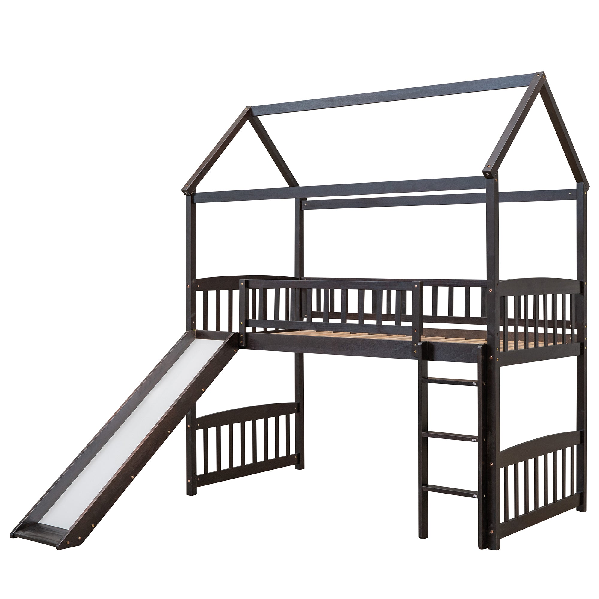 Twin Loft Bed with Slide, House Bed with Slide,Espresso(OLD SKU :LT000212AAP) - Atlantic Fine Furniture Melbourne FL