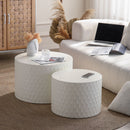 Minimalist Honeycomb Nesting Coffee Table Set, Round Drum Circle Table (Set of 2) - Beige