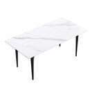 70.87" Modern Artificial Stone White Straight Edge Black Metal Leg Dining Table, Can Accommodate 6-8 People - White / Black