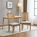 French Country Dining Chair With Rectangular Cane Backrest And Smooth Upholstered Seating