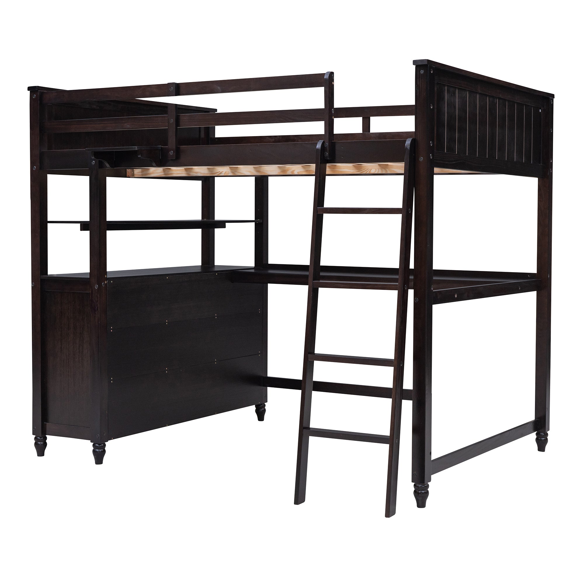 Full size Loft Bed with Drawers and Desk, Wooden Loft Bed with Shelves - Espresso(OLD SKU:LT001529AAP) - Atlantic Fine Furniture Melbourne FL