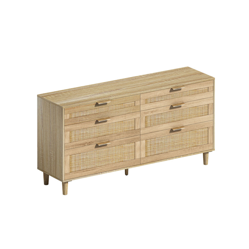 Rattan Dresser With 6 Drawers, Legs & Handles, Storage Cabinet - Natural