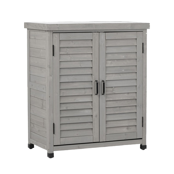 Potting Bench With Storage Cabinet And Metal Table Top For Outdoor