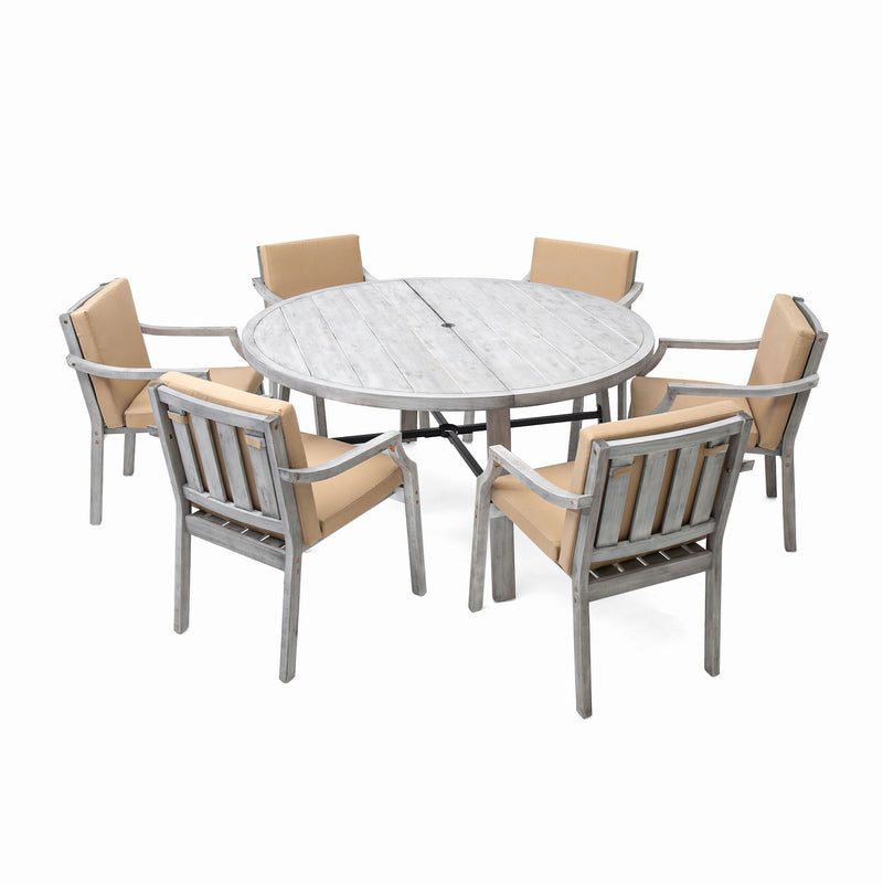 Outdoor Dinning Set 6 Person Dinning Set With An Umbrella Hole And Removable Cushions For Patio, Backyard, Garden - Antique Gray