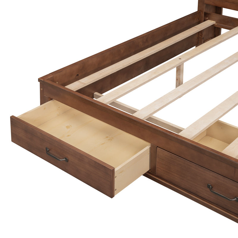 Full Size Wooden Daybed with 3 Storage Drawers, Upper Soft Board, shelf, and a set of Sockets and USB Ports, Brown