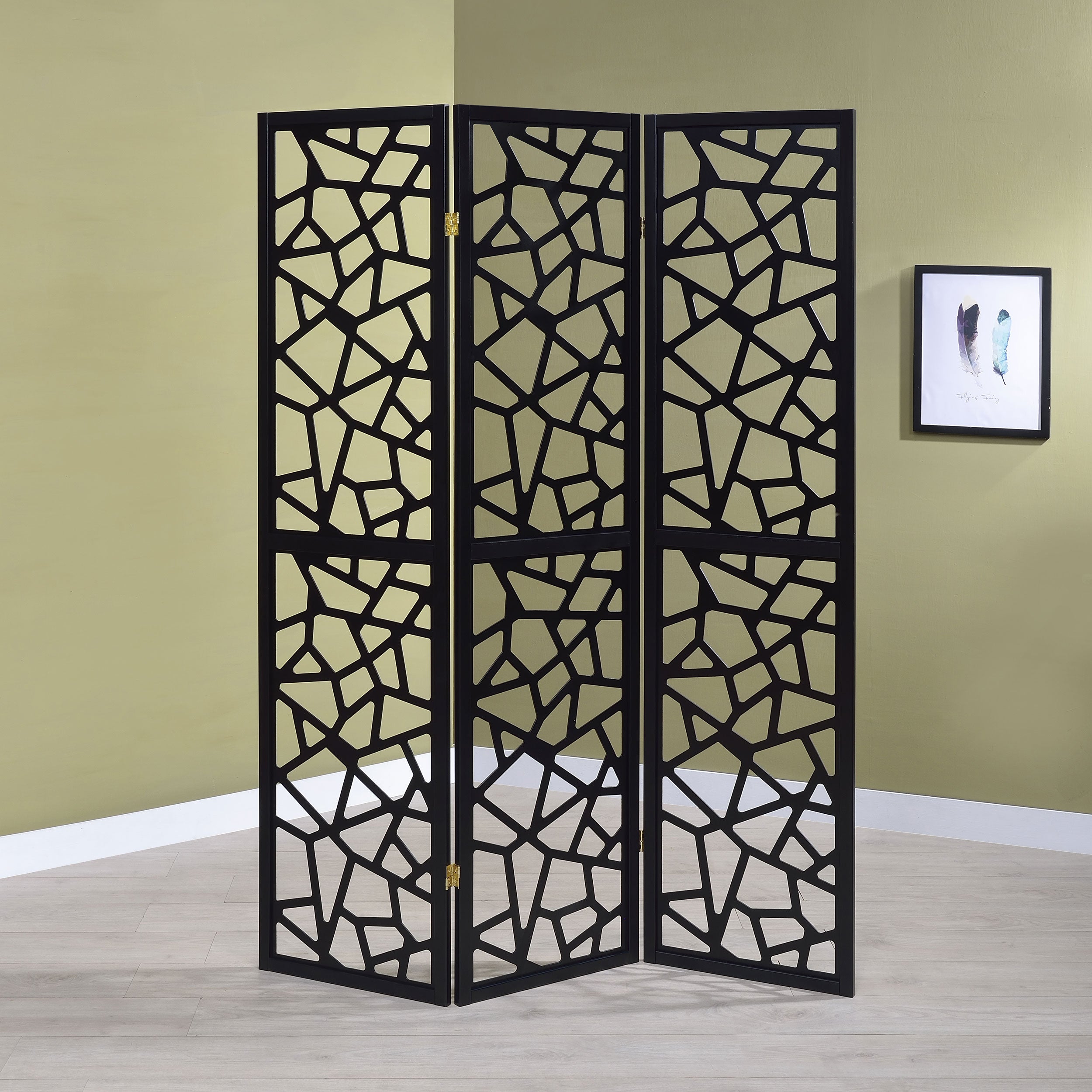 Nailan 3-Panel Room Divider Folding Screen Black Open Mosaic — view 2