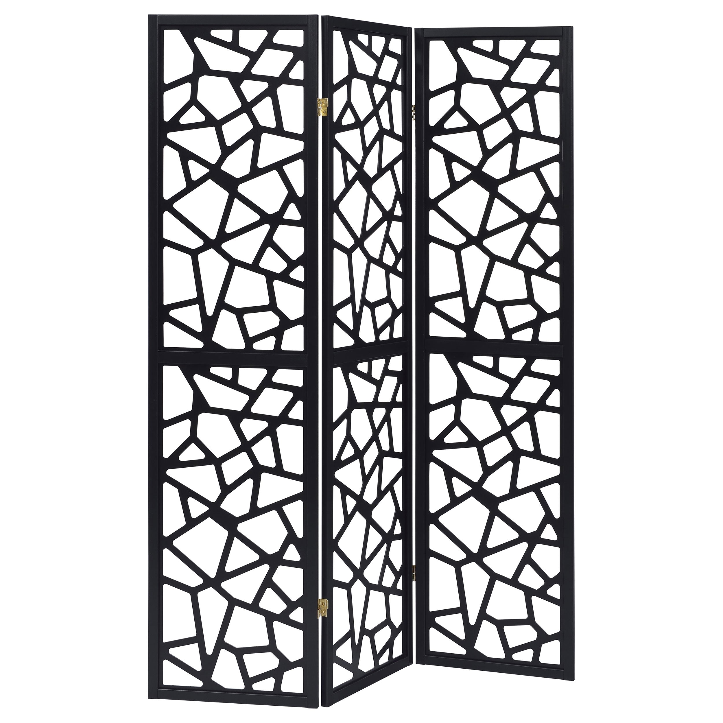 Nailan 3-Panel Room Divider Folding Screen Black Open Mosaic — view 1