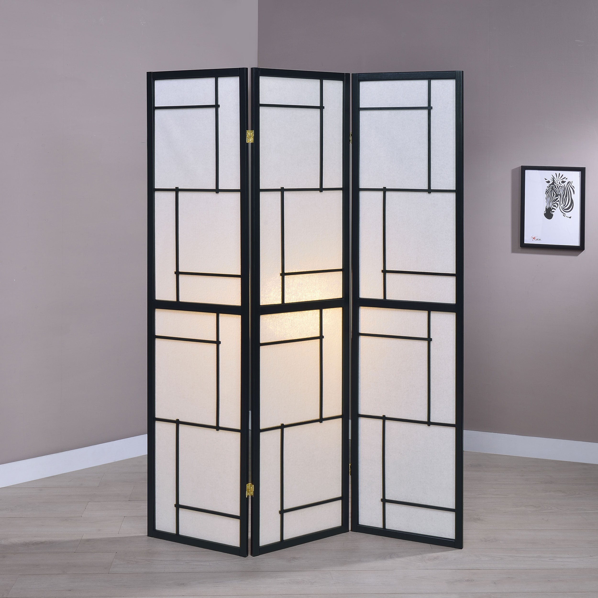 Damis 3-Panel Room Divider Folding Shoji Screen Black — view 2