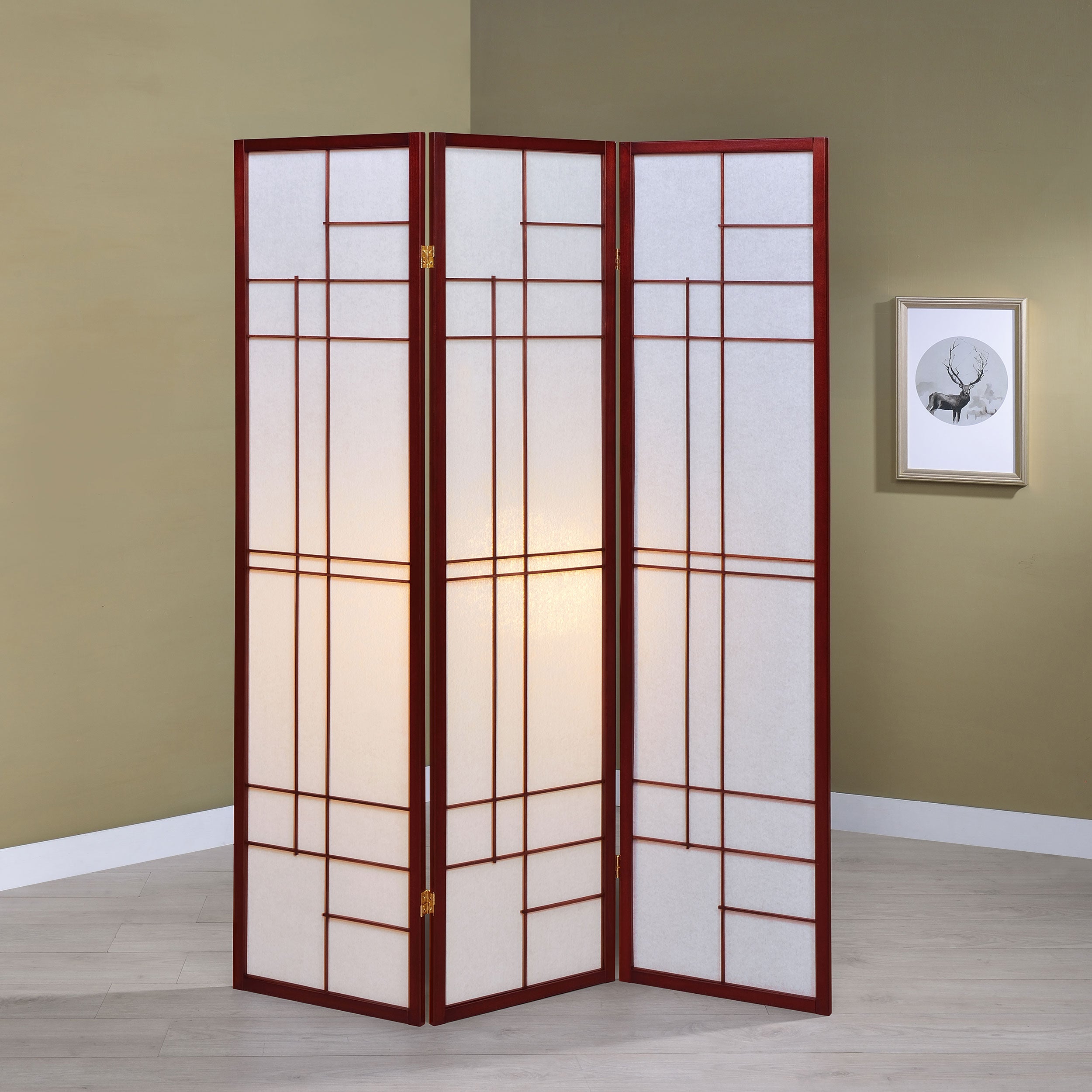 Katerina 3-Panel Room Divider Folding Shoji Screen Cherry — view 2