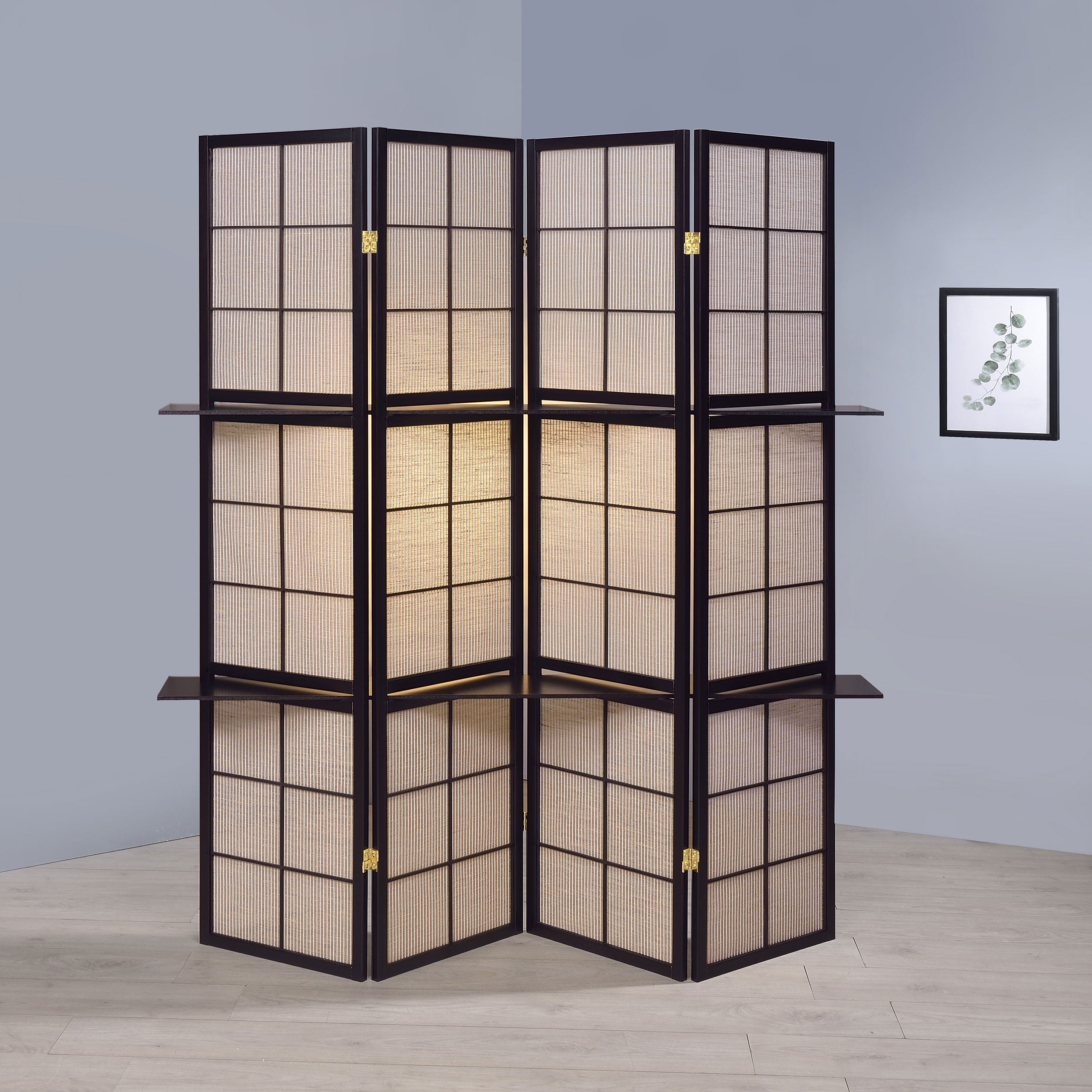 Iggy 4-Panel Room Divider Folding Shoji Screen Cappuccino — view 2