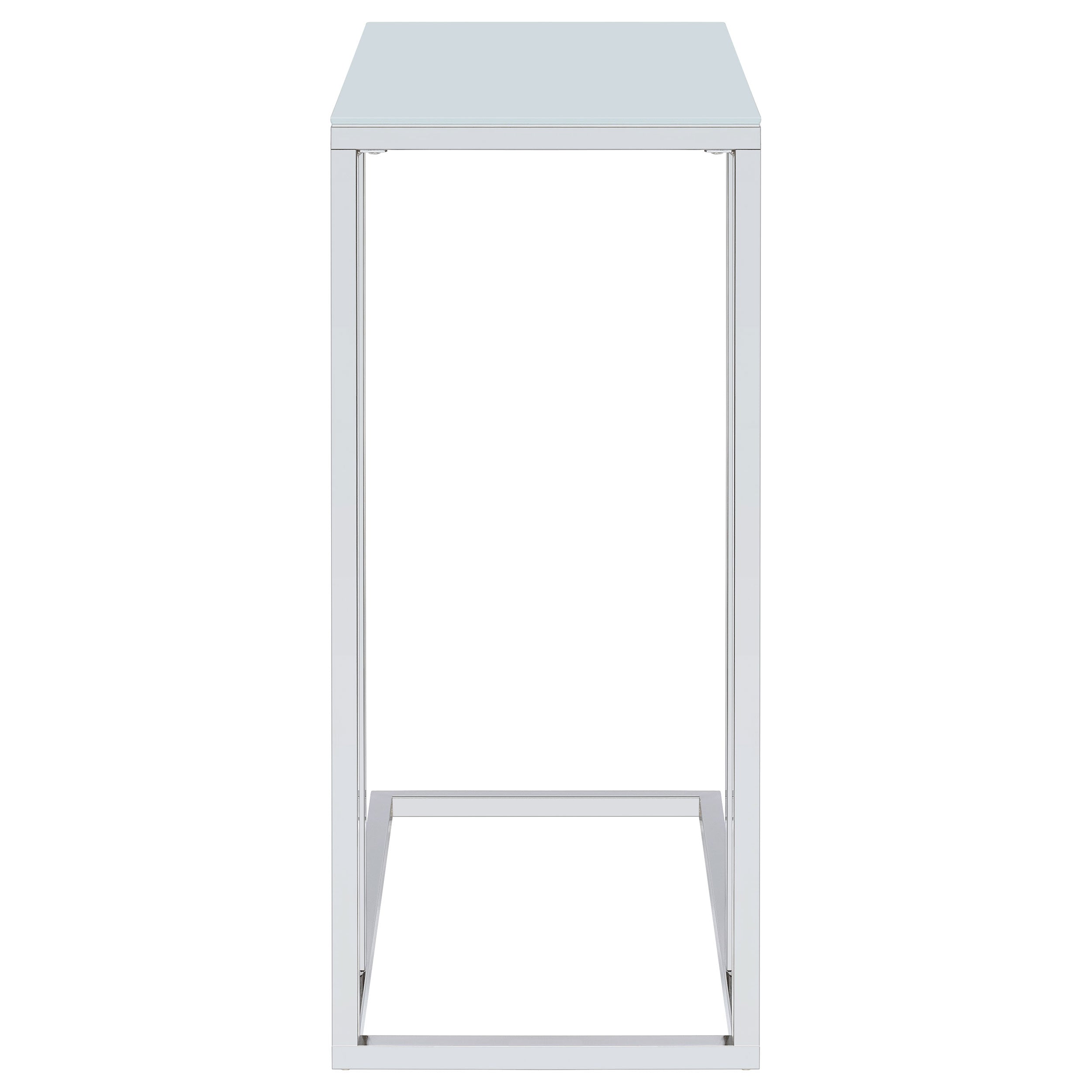 Stella White Glass Top C-Shaped Sofa Side Table Chrome — view 3