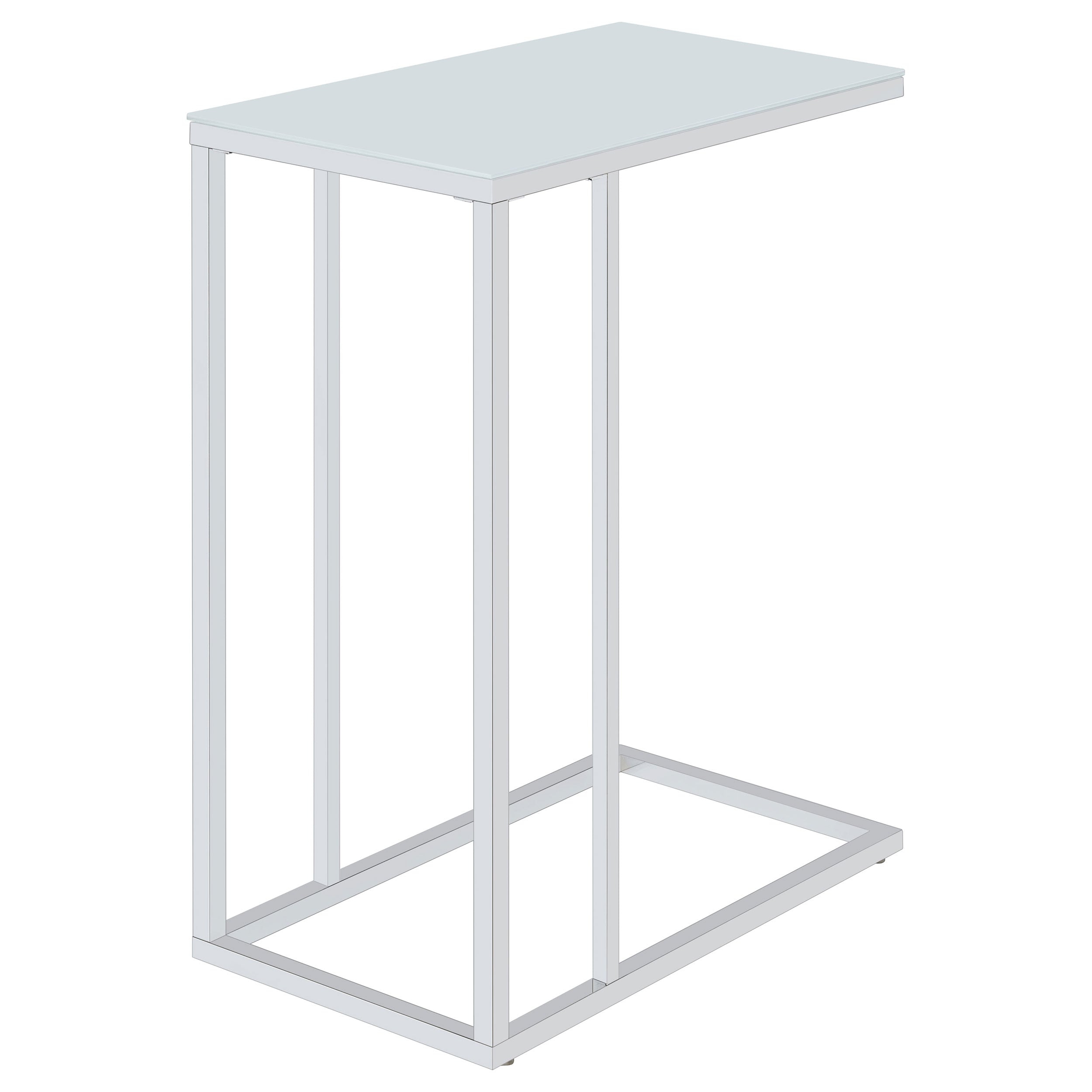 Stella White Glass Top C-Shaped Sofa Side Table Chrome — view 4