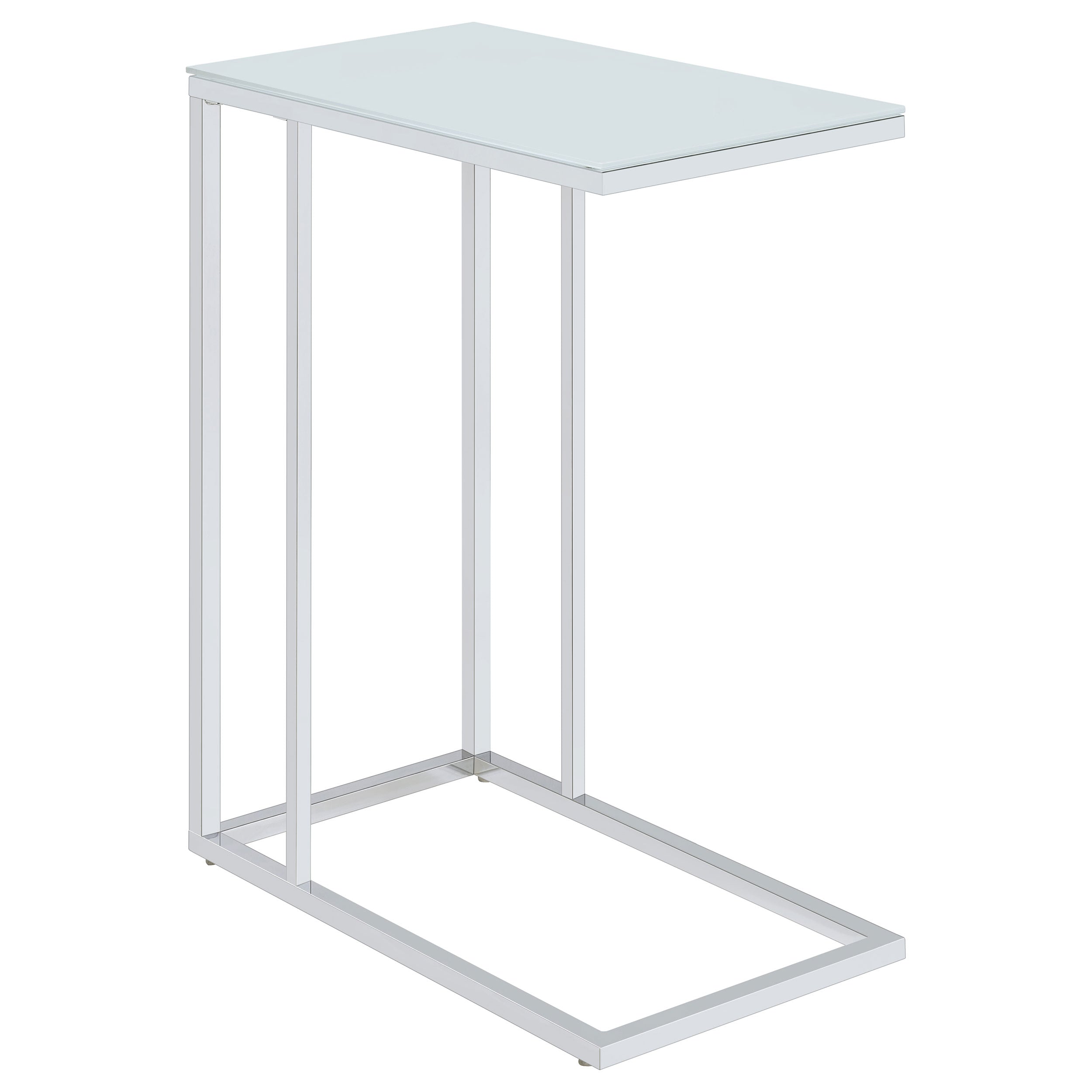 Stella White Glass Top C-Shaped Sofa Side Table Chrome — view 6