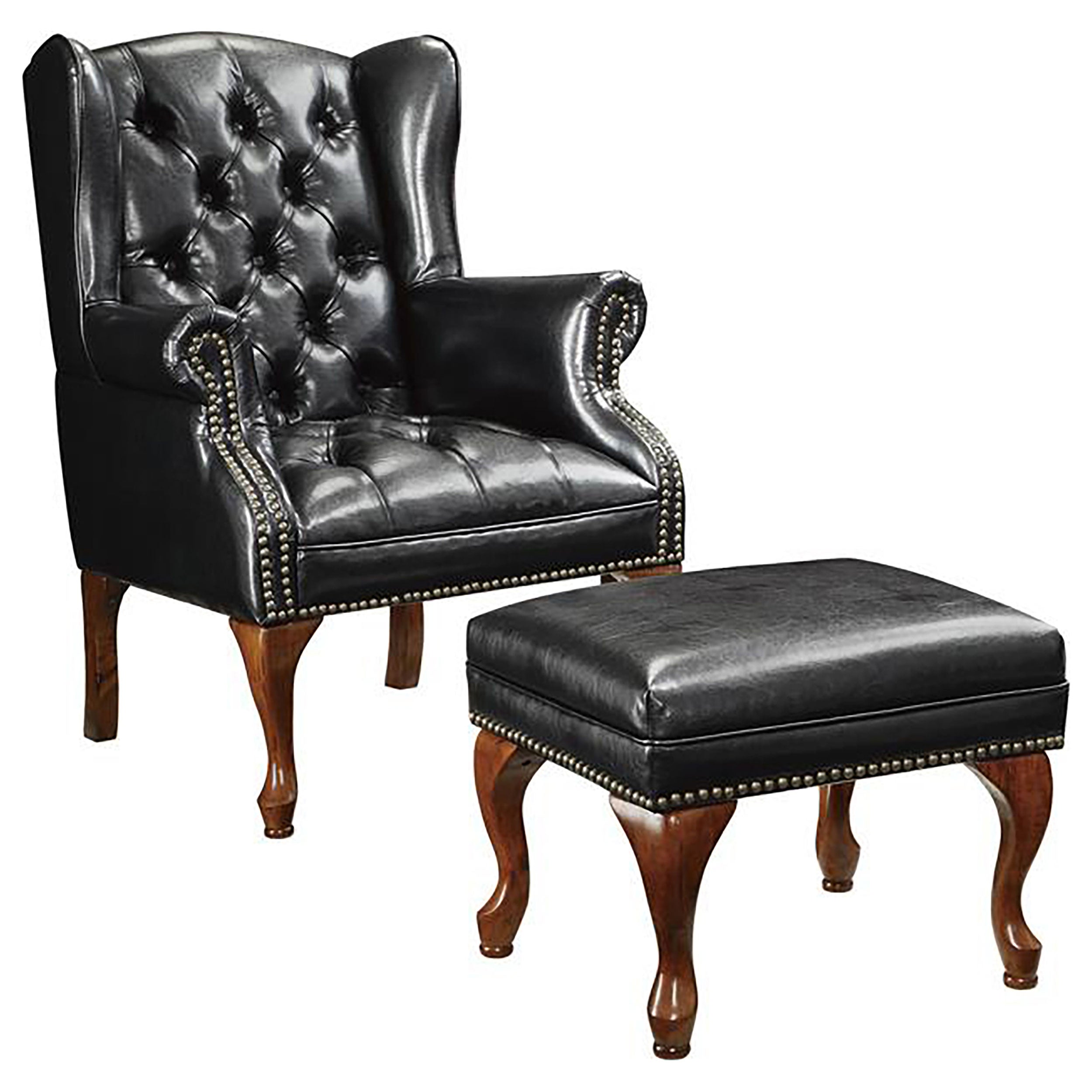 Roberts Upholstered Wingback Chair and Ottoman Set Black — view 1