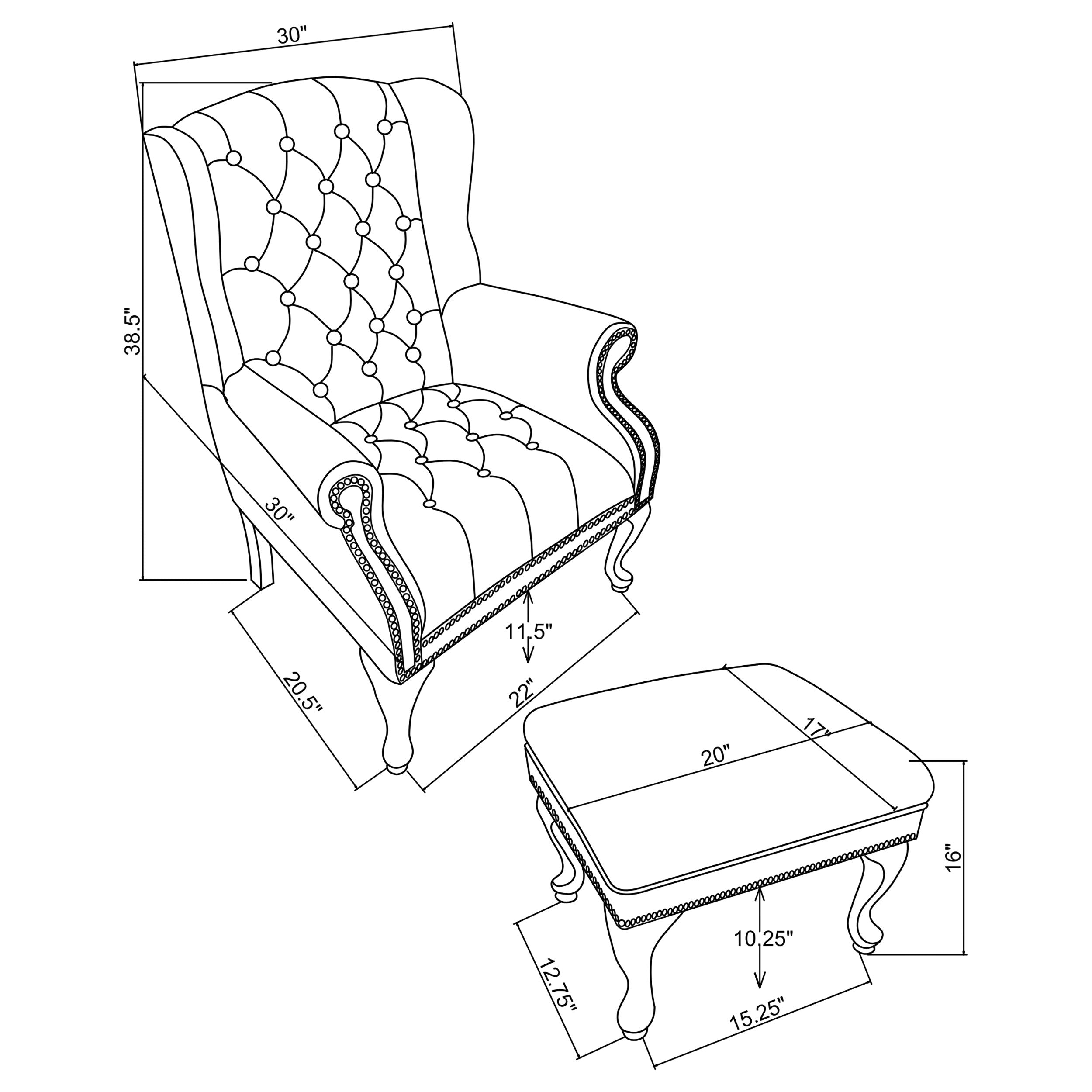 Roberts Upholstered Wingback Chair and Ottoman Set Black — view 3