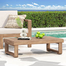 Outdoor Coffee Table With Slat Design And Sled Base - Brown