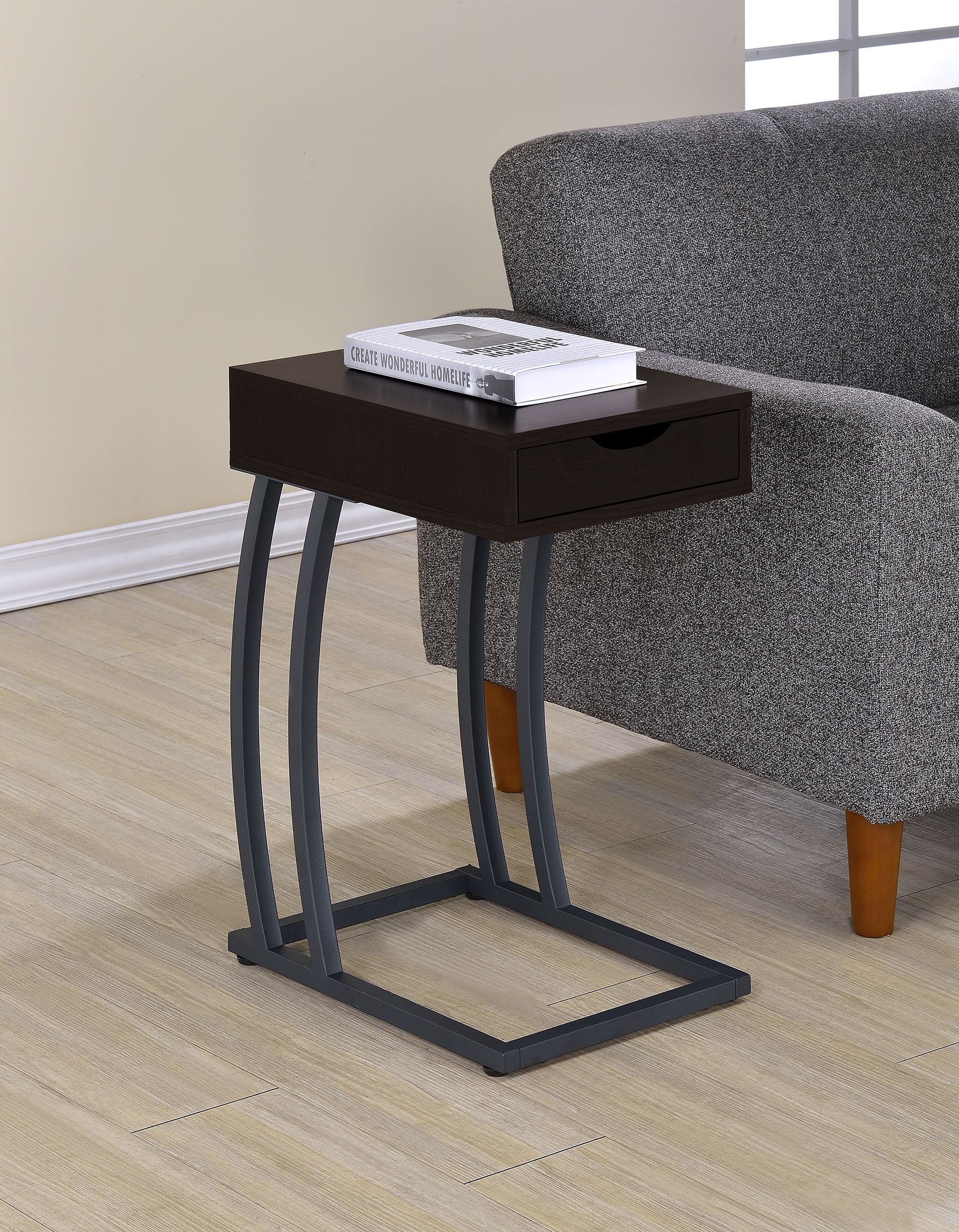 Troy 1-drawer C-Shaped Side Table Power Outlet Cappuccino — view 2
