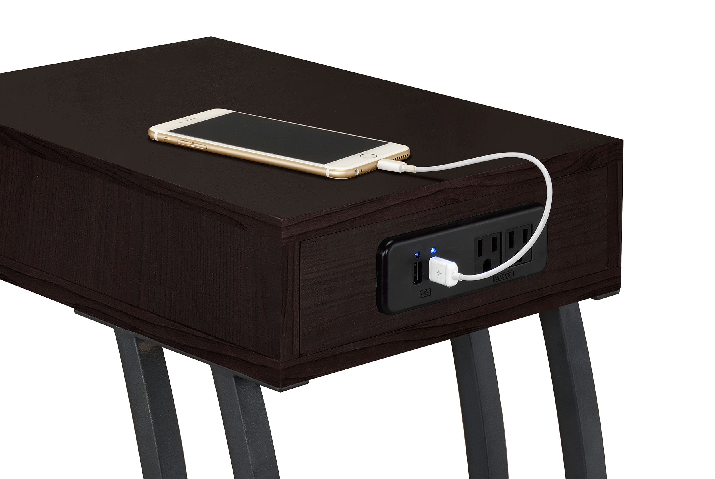Troy 1-drawer C-Shaped Side Table Power Outlet Cappuccino — view 3