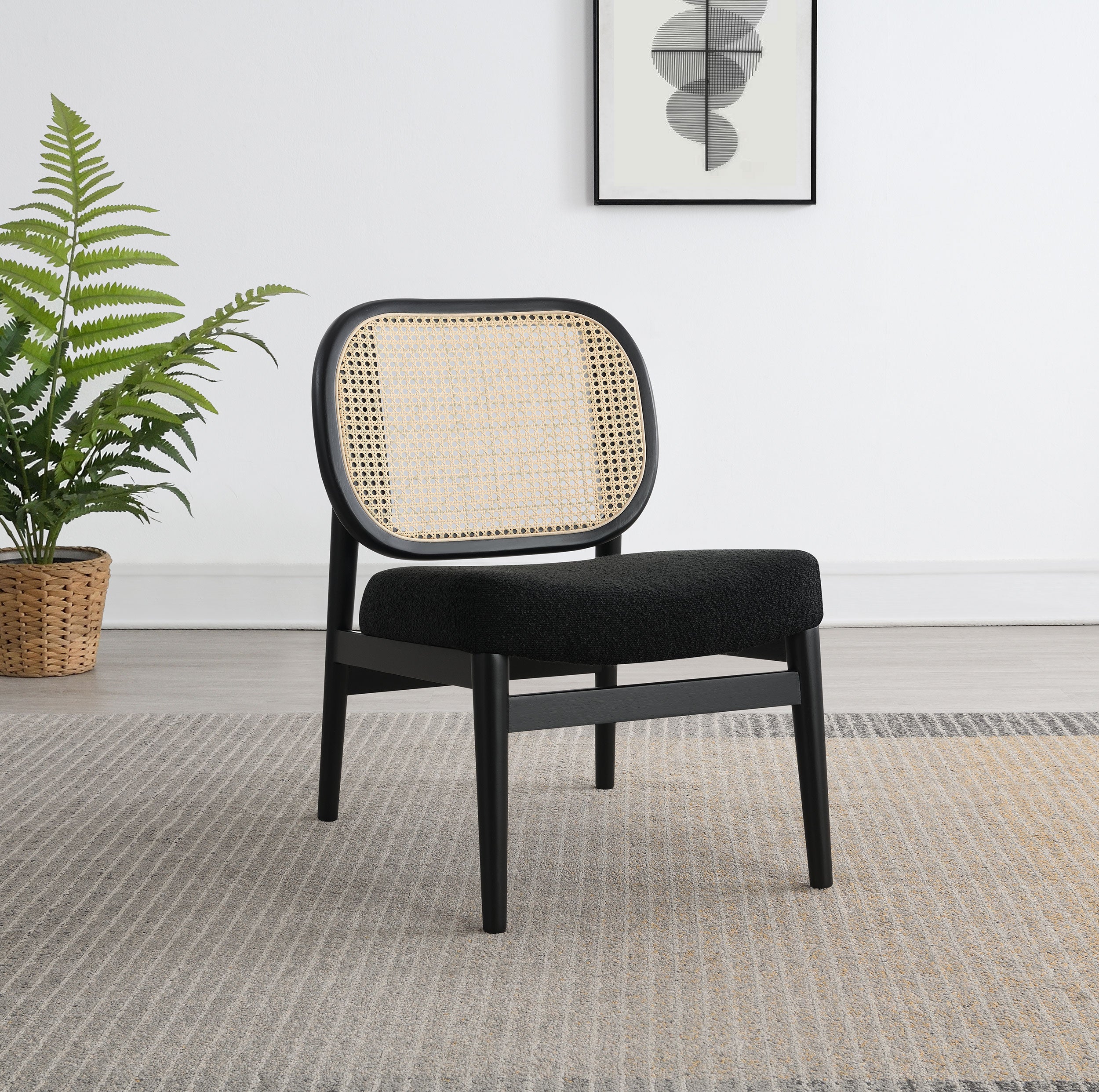 Rayo Rattan Cane Back Accent Chair with Padded Seat Black — view 2