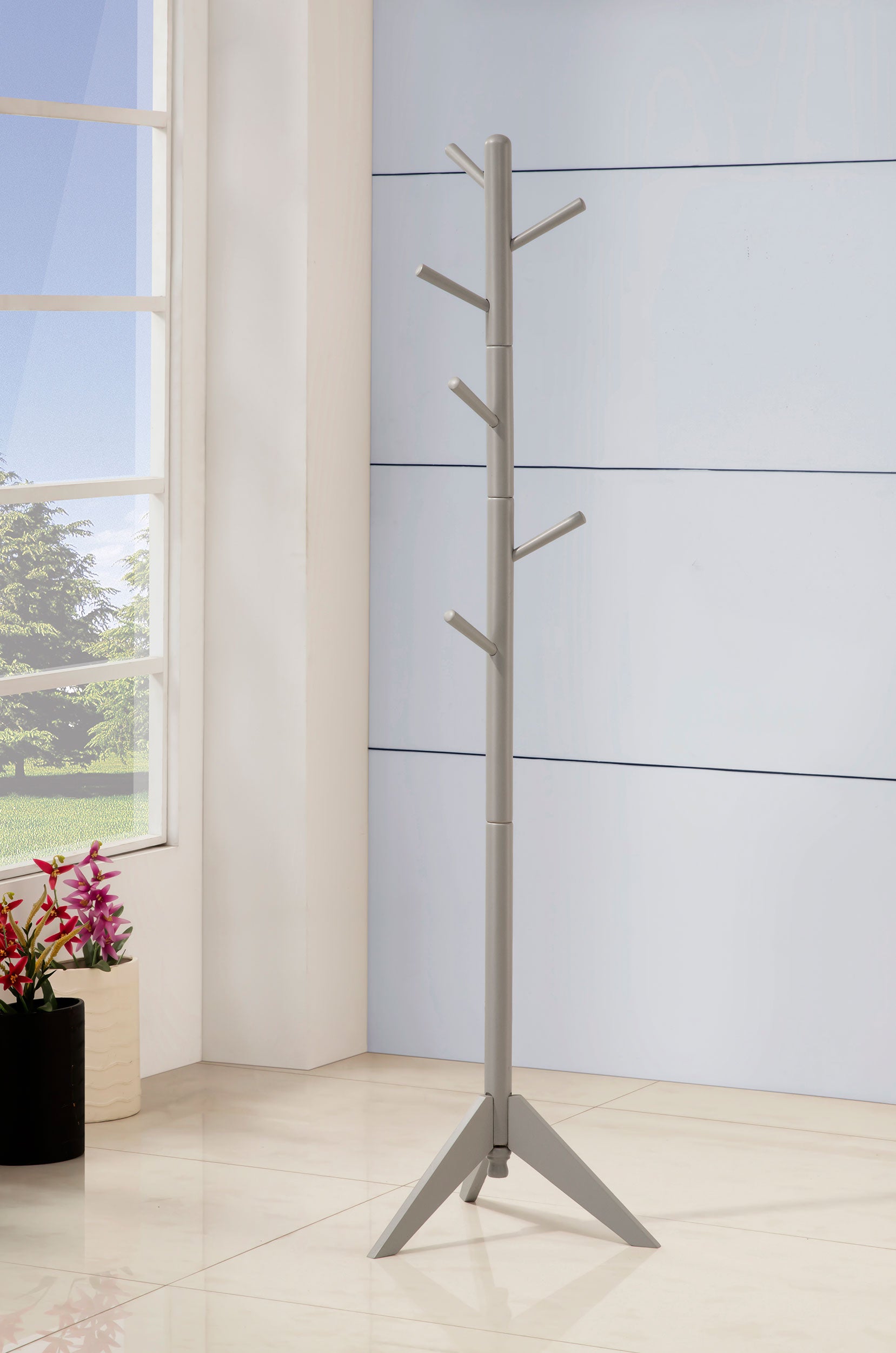Devlin 6 Hook Freestanding Wood Coat Rack Hat Hanger Grey — view 2