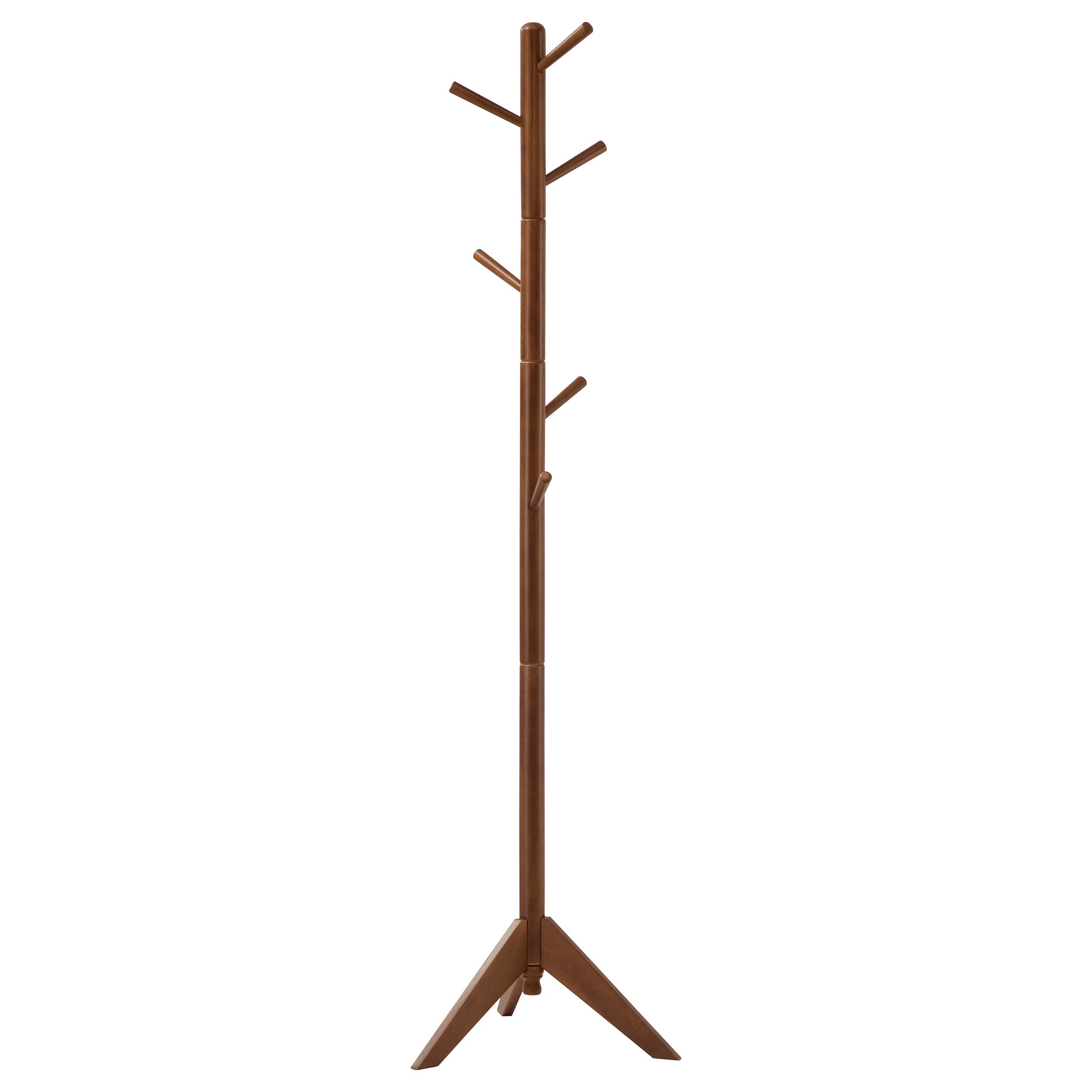 Devlin 6 Hook Freestanding Wood Coat Rack Hat Hanger Walnut — view 1