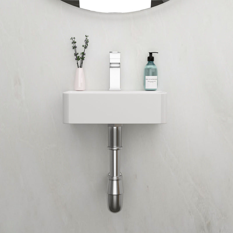 Ceramic Rectangle Wall Mount Bathroom Sink With Single Faucet Hole