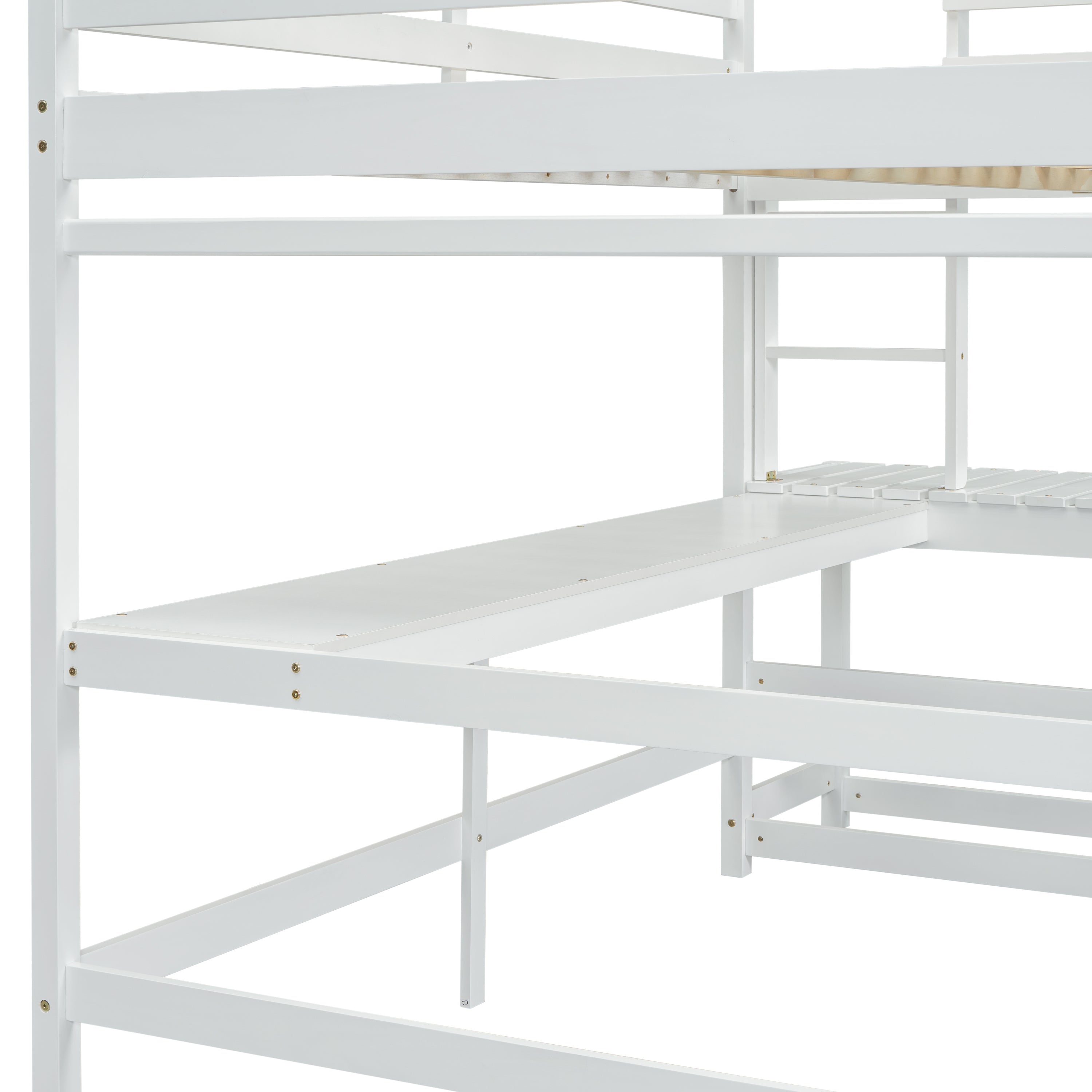 Full Loft Bed with Built-in Desk, Ladder Platform, Ladders, Guardrails,White