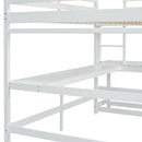 Full Loft Bed with Built-in Desk, Ladder Platform, Ladders, Guardrails,White