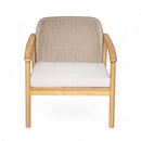 2 Piece Outdoor Acacia Wood Patio Club Chair, Patio Furniture Arm Chair With Woven Rope Backrest, Deep Seating For Porch - Light Teak / Beige