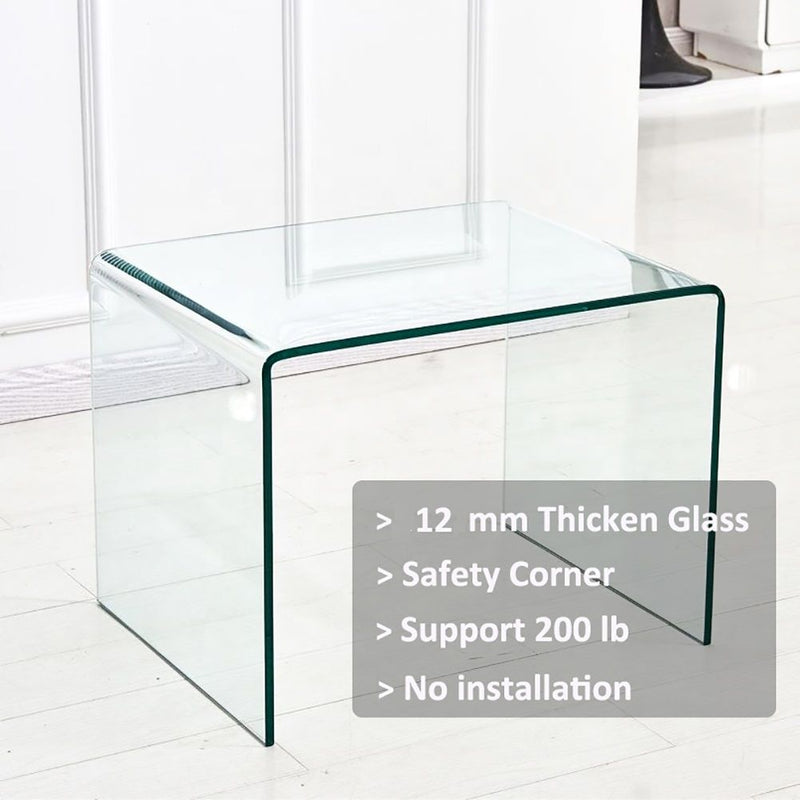 Small Clear Glass Side & End Table, Tempered Glass End Table Small Coffee Table - Transparent