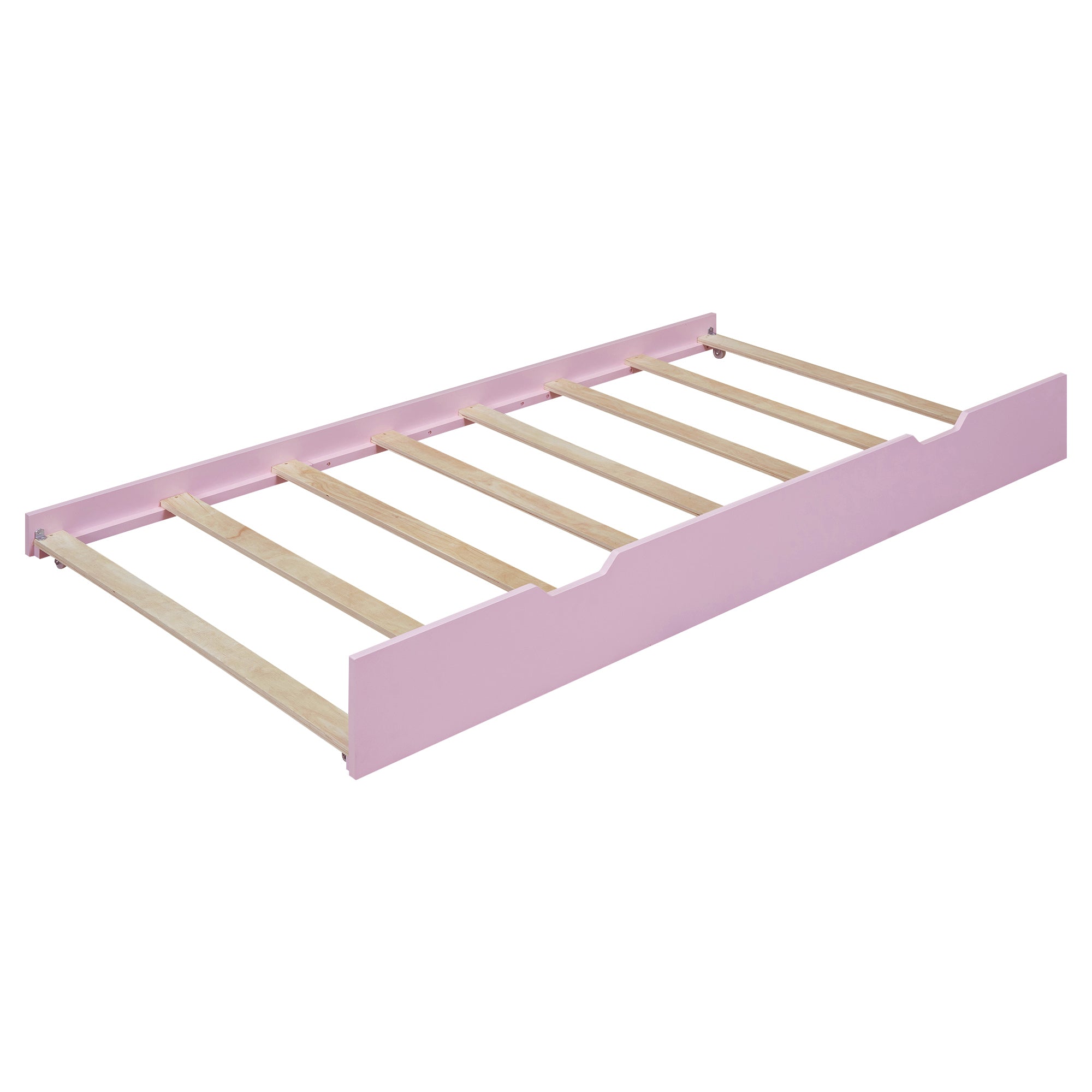Wood Twin Size Platform Bed with Cartoon Ears Shaped Headboard and Trundle, Pink - Atlantic Fine Furniture Melbourne FL