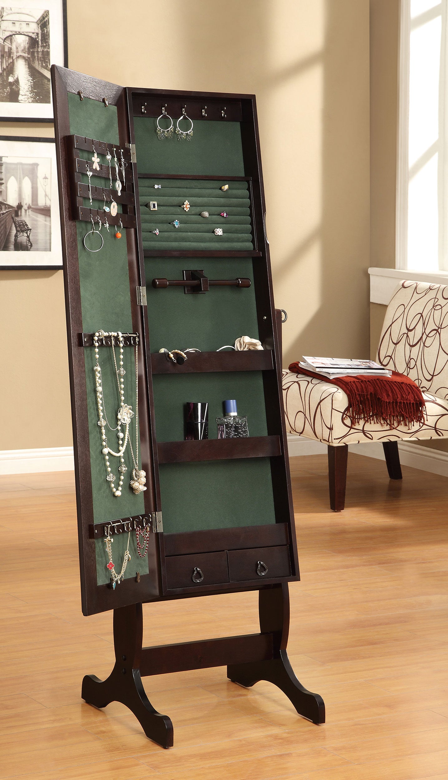 Batista Cheval Mirror with Jewelry Storage Cappuccino — view 3
