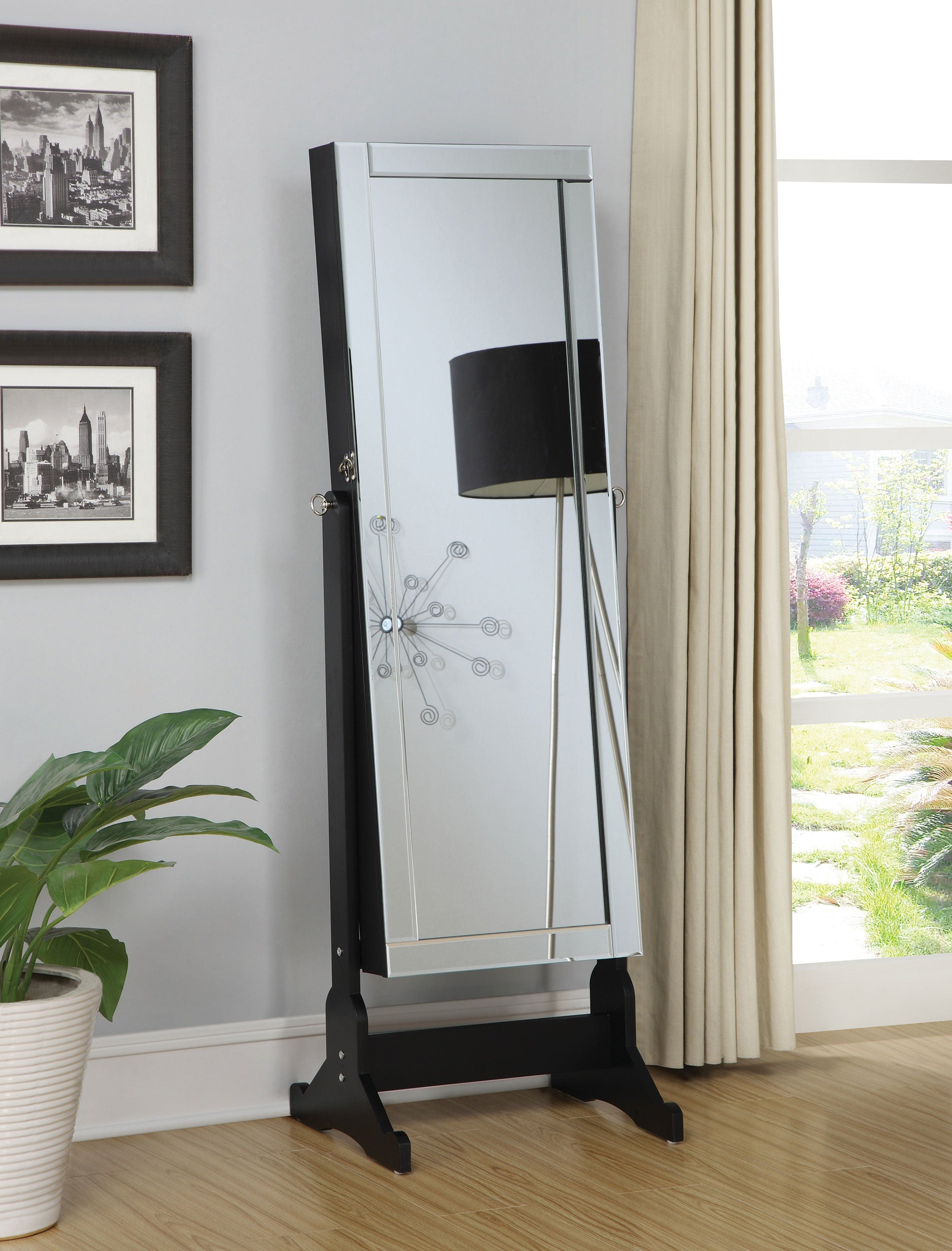 Cortez Cheval Mirror with Jewelry Storage Black — view 2