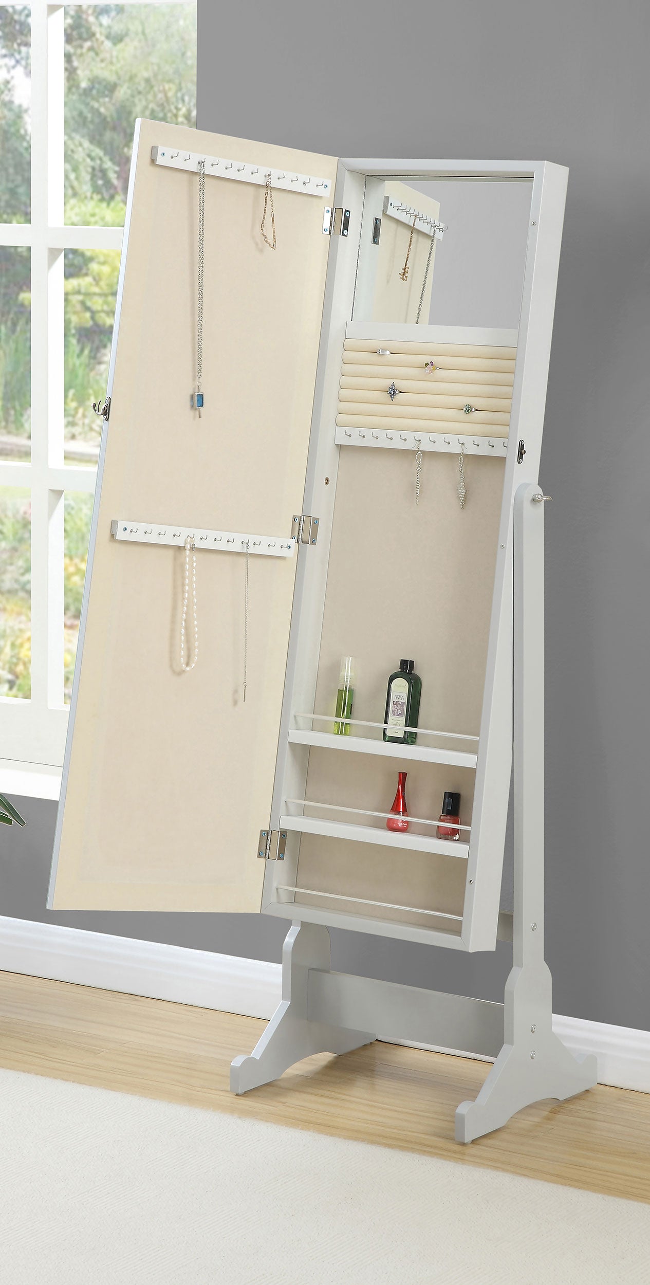 Yvonne Cheval Mirror with Jewelry Storage Dove Grey — view 3