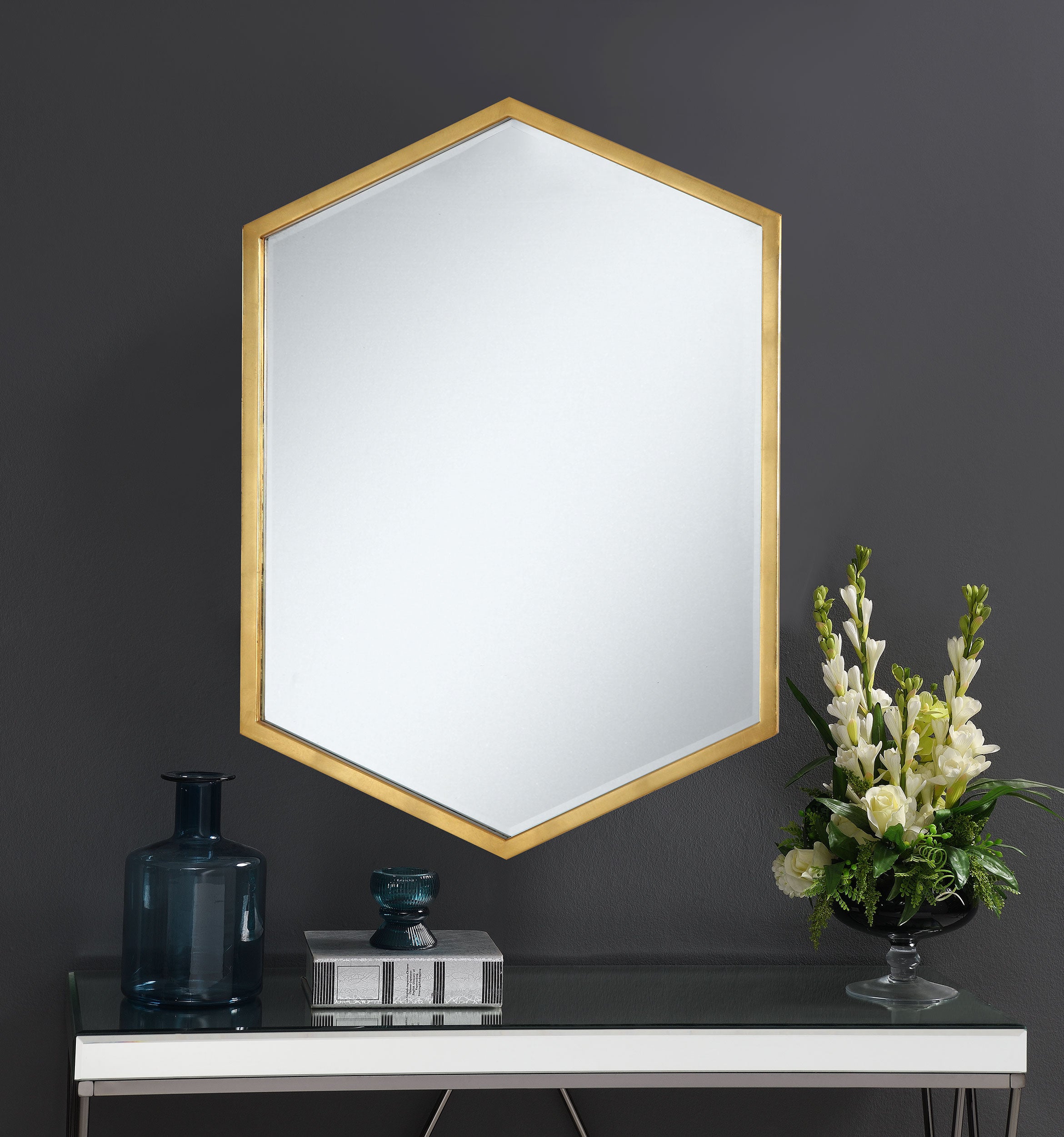 Bledel 24 x 34 Inch Hexagonal Wall Mirror Gold — view 2