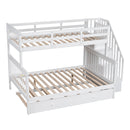 Bunk Bed With Twin Size Trundle, Storage And Guard Rail For Bedroom