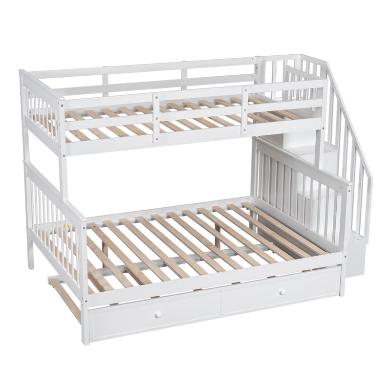 Stairway Bunk Bed With Twin Size Trundle, Storage And Guard Rail For Bedroom, Dorm