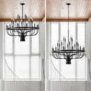 24 Light Chandelier Industrial Iron Candle Chandelier Modern Suspended Farmhouse Chandeliers Pendant Light Fixtures For Dining Room Bedroom Living Room Kitchen Island Foyer E12 Bulb (No Include) - Black