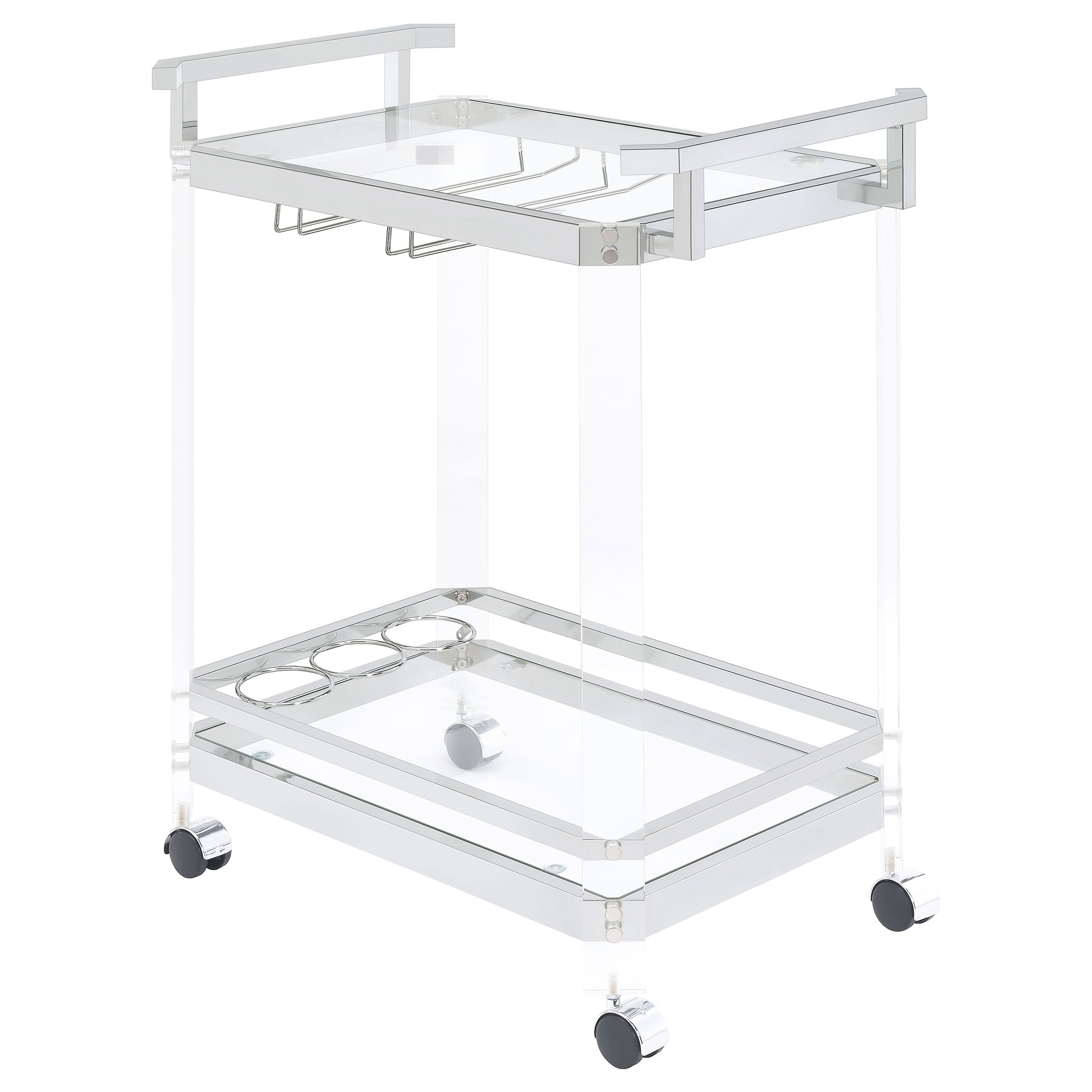Jefferson 2-tier Glass Shelf Acrylic Bar Cart Chrome — view 1