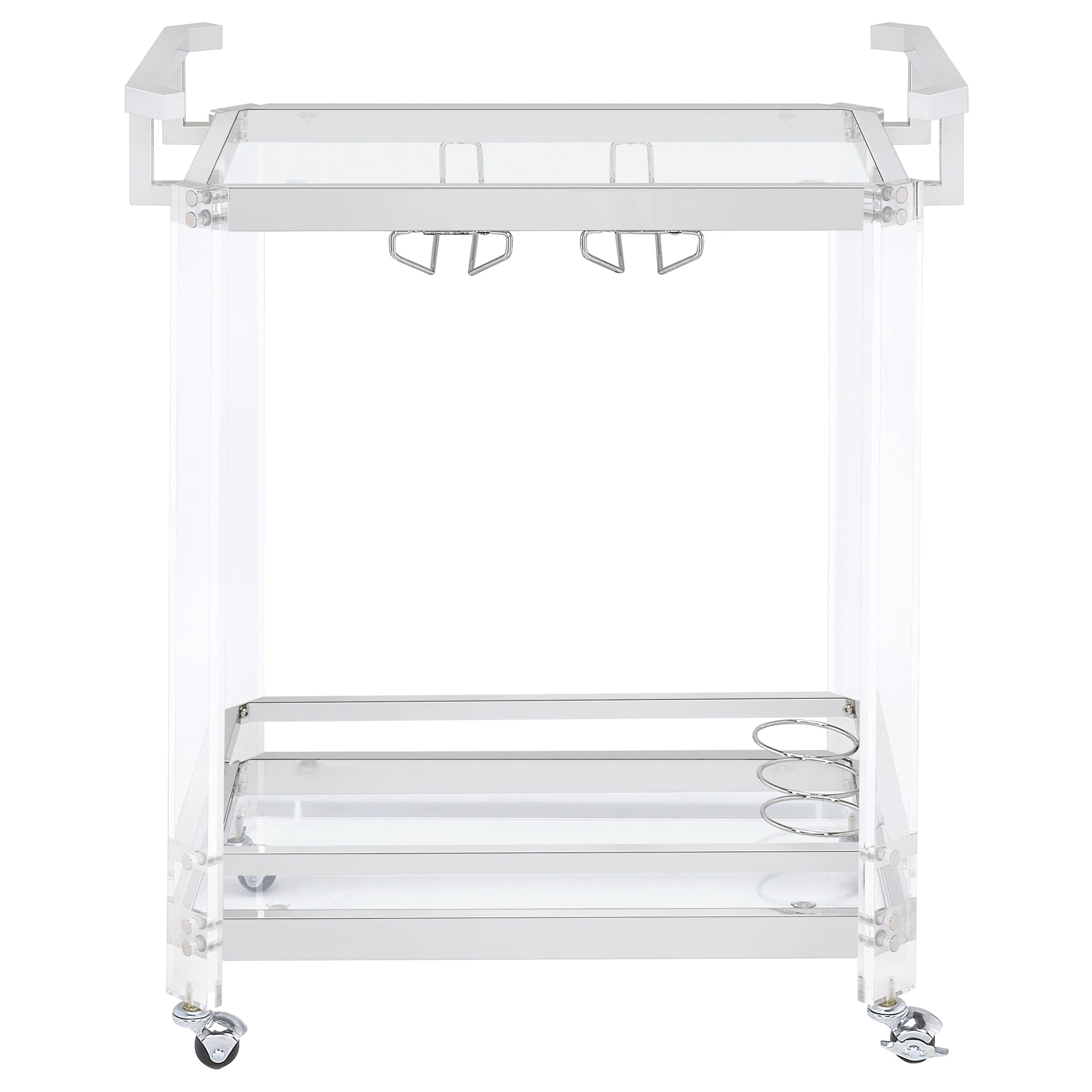 Jefferson 2-tier Glass Shelf Acrylic Bar Cart Chrome — view 4