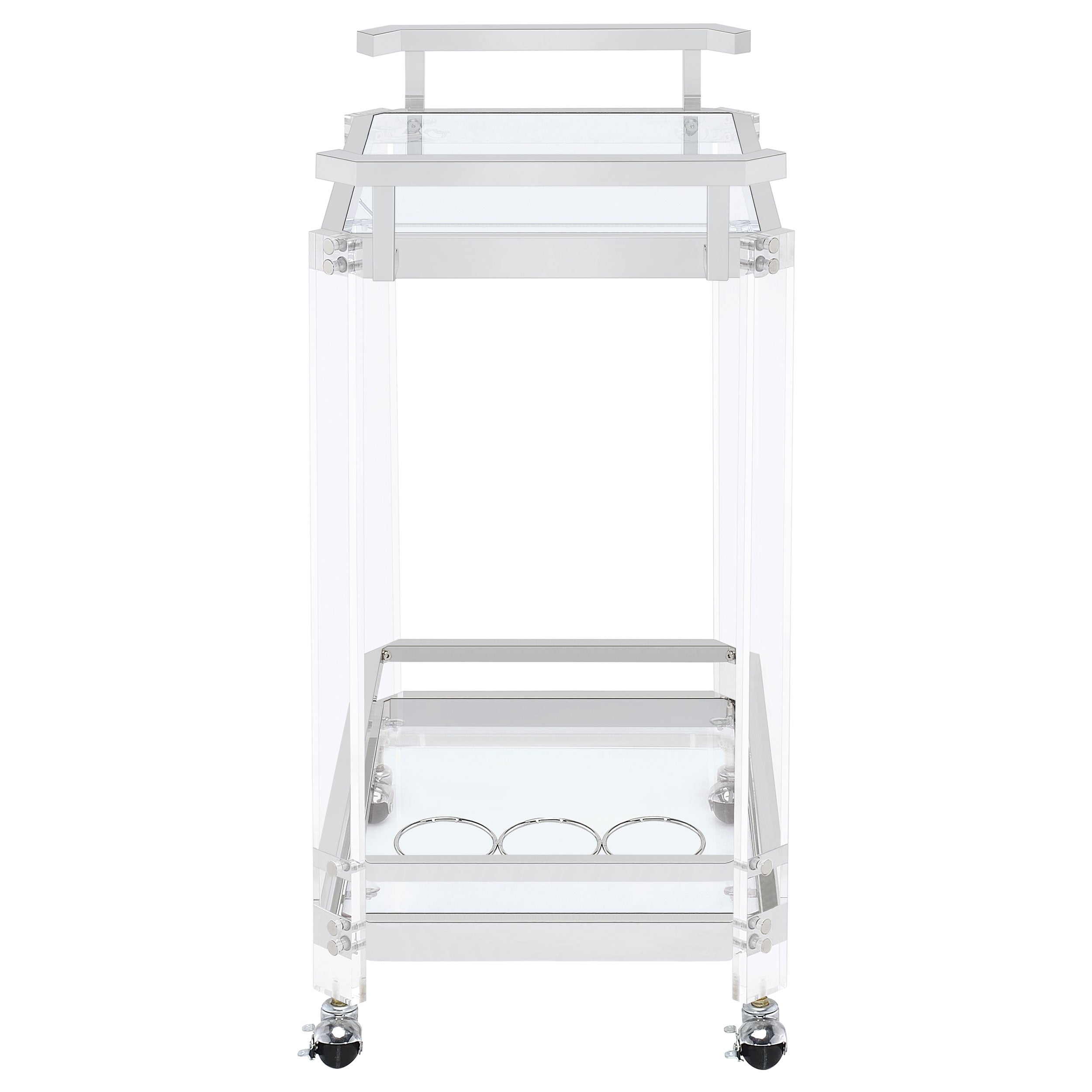 Jefferson 2-tier Glass Shelf Acrylic Bar Cart Chrome — view 5
