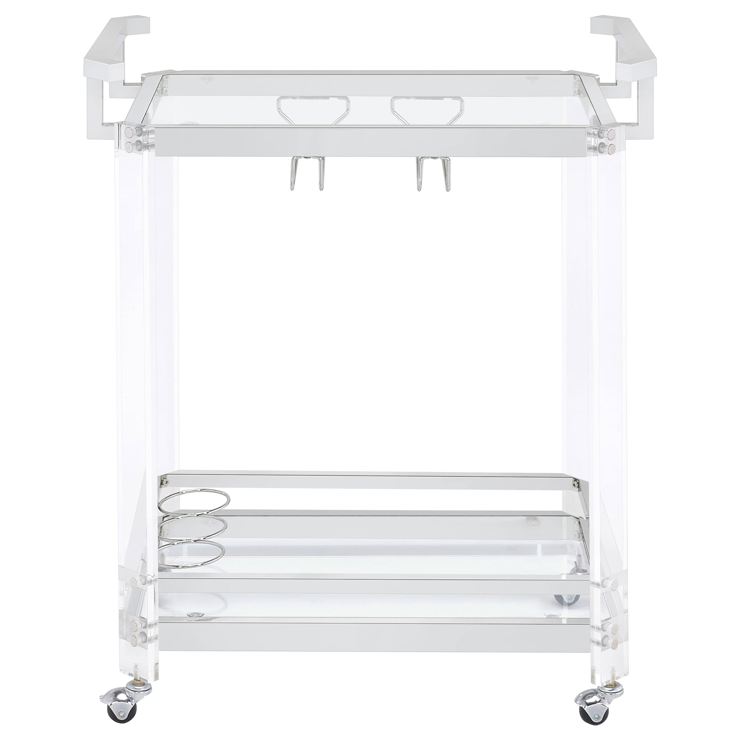 Jefferson 2-tier Glass Shelf Acrylic Bar Cart Chrome — view 6