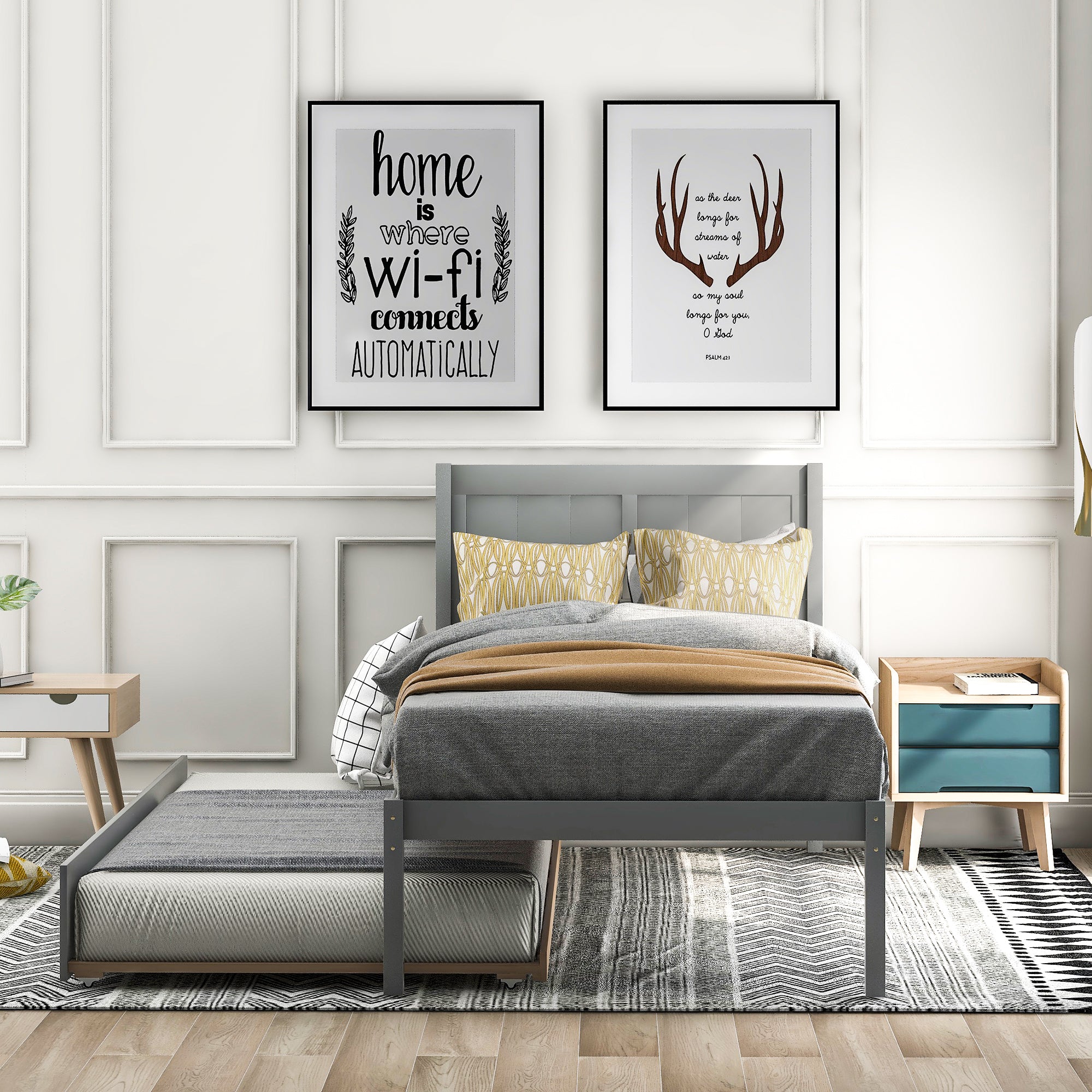 Twin size Platform Bed Wood Platform Bed with Trundle - Atlantic Fine Furniture Melbourne FL